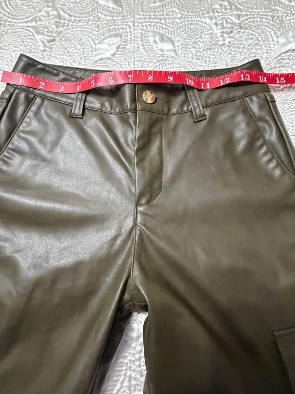 Zara Olive Green Faux Leather Cargo Pants - Picture 6 of 10